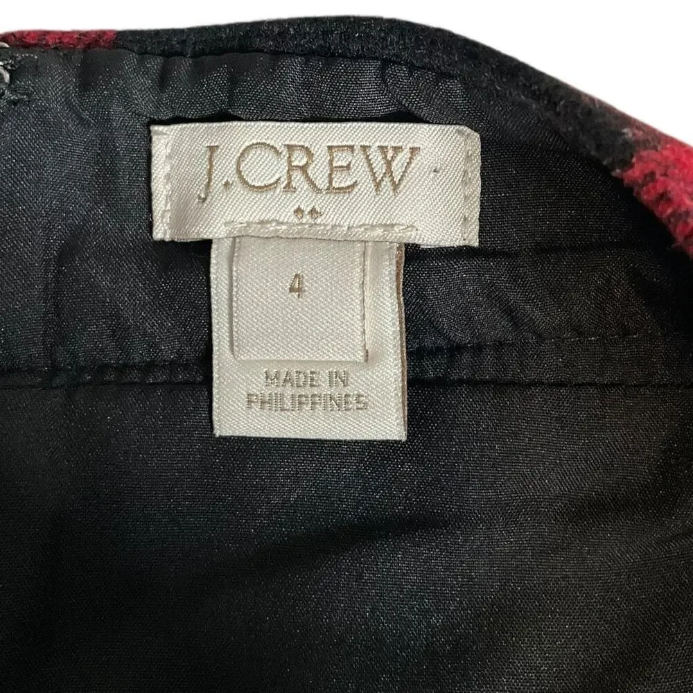 J.Crew Red Black Buffalo Check Wool Mini Skirt Size 4 Cozy Fall/ Winter Classic